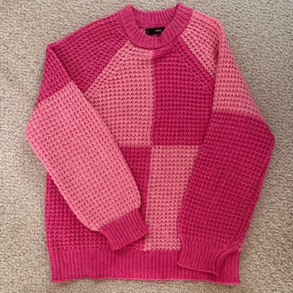 Mango Two-Tone Pink Waffle Knit Sweater